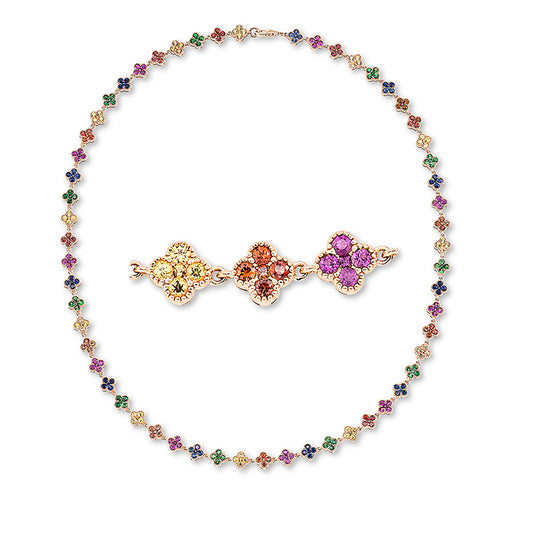 Collier 18 kt RG, 285 Saphire 9,54 ct multicolor