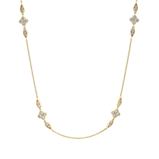 Collier 18 kt GG, mit ZÖ 40 cm + 42,5 cm, 64 Brill. 1,59 ct, W-si