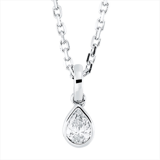 Collier 18 kt WG, mit ZÖ 40 cm + 43 cm, 1 Tropfen 0,15 ct, TW-si