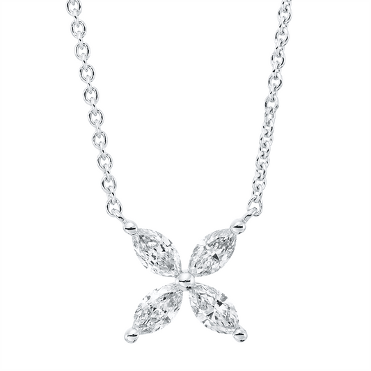 Collier 18 kt WG, mit ZÖ 40 cm + 43 cm, 4 Nav. 0,41 ct, TW-si