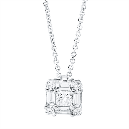 Collier 18 kt WG, 4 Bag. 0,24 ct, TW-si, 1 Princ. 0,17 ct, TW-si, 4 Brill. 0,10 ct, TW-si