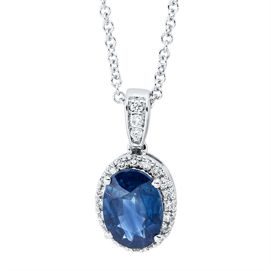 Collier 18 kt WG, mit Öse, 22 Brill. 0,07 ct, TW-si, 1 Saphir 1,00 ct blau