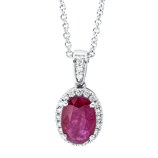 Collier 18 kt WG, mit Öse, 22 Brill. 0,07 ct, TW-si, 1 Rubin 1,00 ct rot