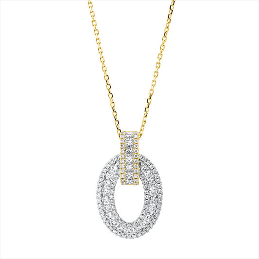 Collier 18 kt GG+WG, mit ZÖ 42 & 43,5 cm, 21 Brill. 0,96 ct, 7 Princ. 0,44 ct, 90 Brill. 0,62 ct, TW-si