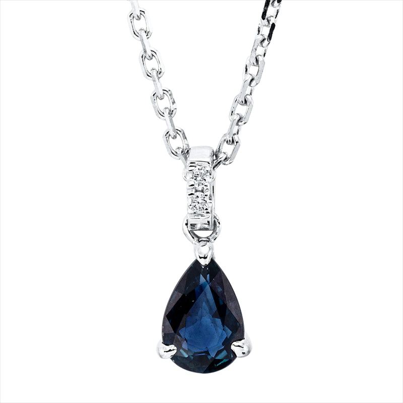 Collier 18 kt WG, mit ZÖ 40 cm & 43 cm, 2 Brill. 0,01 ct, TW-si, 1 Saphir 0,51 ct blau