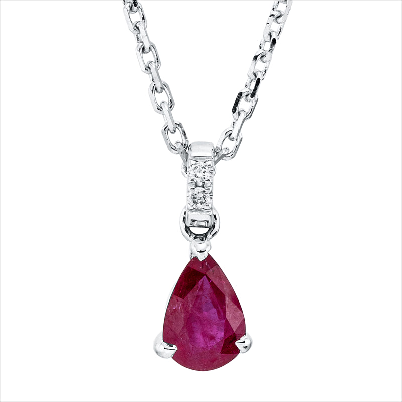 Collier 18 kt WG, mit ZÖ 40 cm & 43 cm, 2 Brill. 0,01 ct, TW-si, 1 Rubin 0,44 ct rot