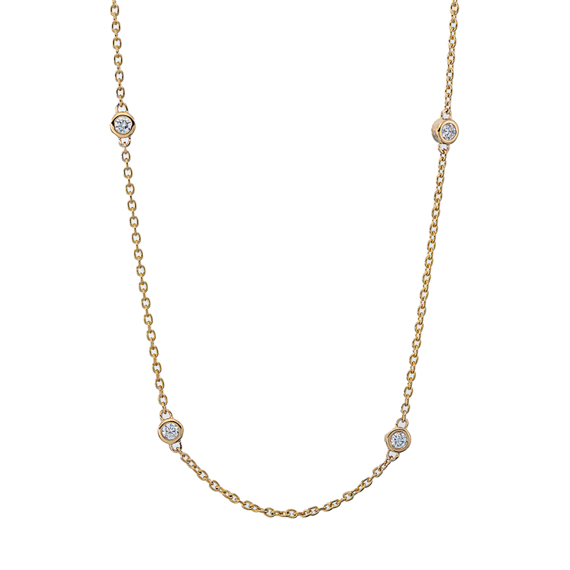 Collier 18 kt GG, mit ZÖ 42 cm, 10 Brill. 0,29 ct, TW-si