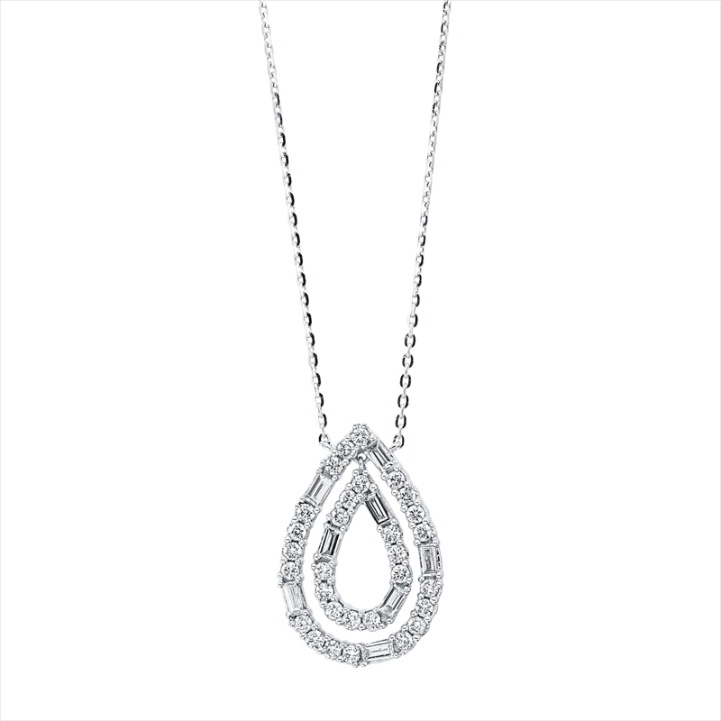 Collier 18 kt WG, mit ZÖ 40 cm + 43 cm, 8 Bag. 0,20 ct, TW-si, 30 Brill. 0,32 ct, TW-si