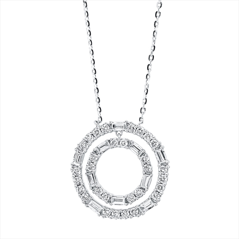 Collier 18 kt WG, mit ZÖ 40 cm + 43 cm, 10 Bag. 0,19 ct, TW-si, 30 Brill. 0,30 ct, TW-si