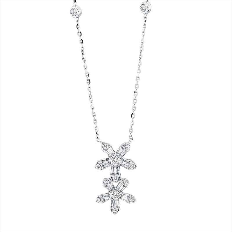 Collier 18 kt WG, mit ZÖ 40 cm + 43 cm, 20 Trap. 0,14 ct, TW-si, 16 Brill. 0,20 ct, TW-si