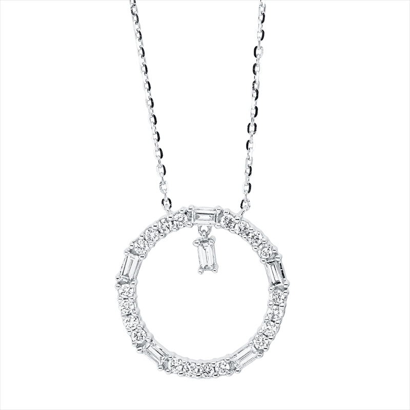 Collier 18 kt WG, mit ZÖ 40 cm + 43 cm, 6 Bag. 0,15 ct, TW-si, 20 Brill. 0,20 ct, TW-si