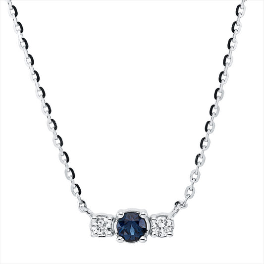 Collier 18 kt WG, mit ZÖ 40 cm + 43 cm, 6 Brill. 0,13 ct, TW-si, 3 Saphire 0,23 ct blau