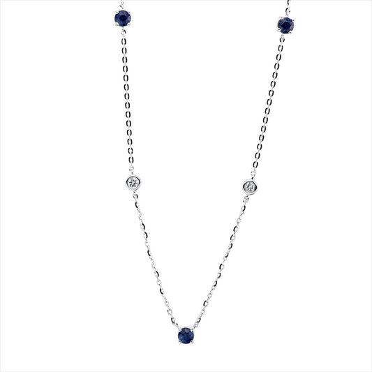 Collier 18 kt WG, mit ZÖ 40 cm + 43 cm, 4 Brill. 0,10 ct, TW-si, 3 Saphire 0,30 ct blau