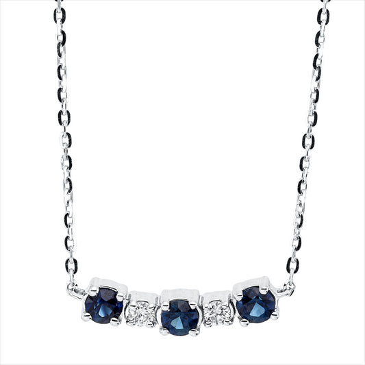 Collier 18 kt WG, mit ZÖ 40 cm + 43 cm, 2 Brill. 0,04 ct, TW-si, 3 Saphire 0,24 ct blau