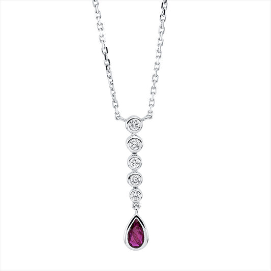 Collier 18 kt WG, mit ZÖ 40,6 cm . 43,2 cm, 5 Brill. 0,17 ct, TW-si, 1 Rubin 0,22 ct rot