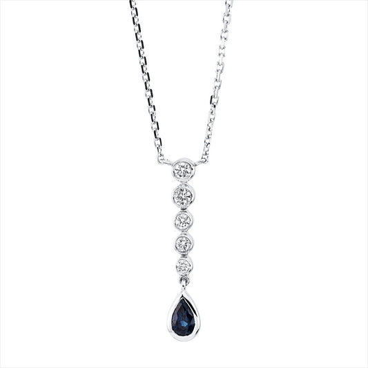 Collier 18 kt WG, mit ZÖ 40,6 cm . 43,2 cm, 5 Brill. 0,17 ct, TW-si, 1 Saphir 0,28 ct blau