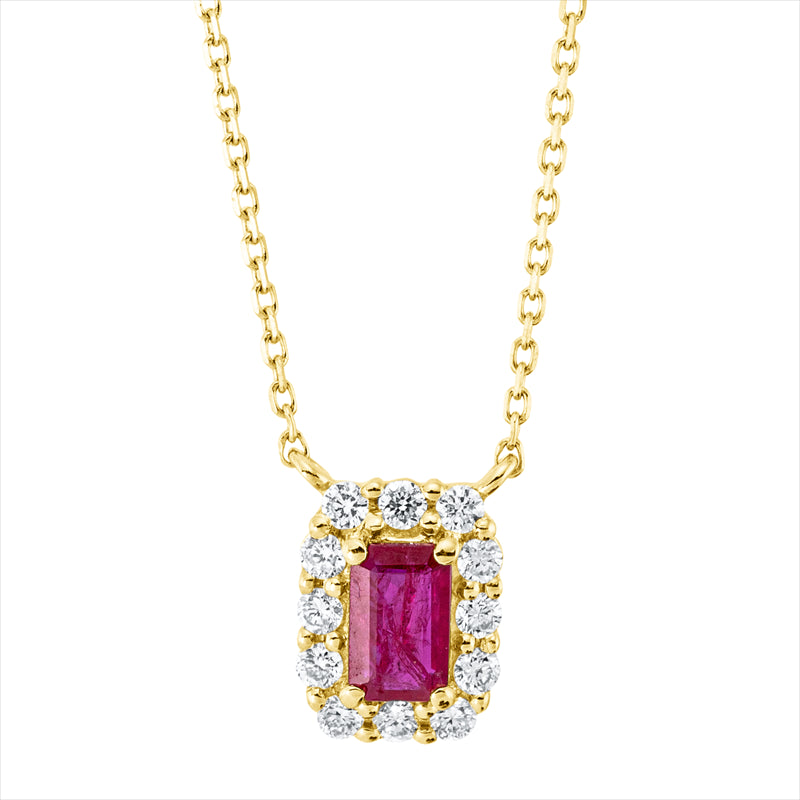 Collier 18 kt GG, mit ZÖ 40,6 cm & 43,2 cm, 12 Brill. 0,20 ct, TW-si, 1 Rubin 0,33 ct rot