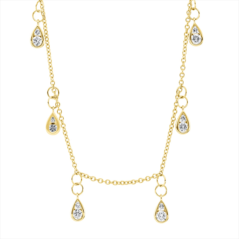 Collier 18 kt GG, mit ZÖ 38cm,40,6cm,43,2cm, 14 Brill. 0,69 ct, TW-si, 14 Brill. 0,22 ct-si