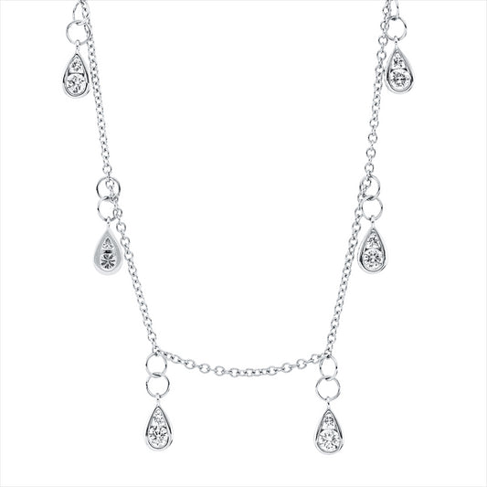 Collier 14 kt WG, mit ZÖ 38cm,40,6cm,43,2cm', 14 Brill. 0,66 ct, TW-si, 14 Brill. 0,21 ct, TW-si