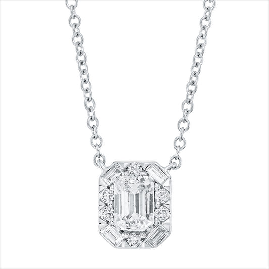 Collier 18 kt WG, mit ZÖ 38cm,40,6cm,43,2cm, 4 Bag. 0,06 ct, 1 Sm.schliff 0,43 ct, 6 Brill.0,05 ct,TW-si