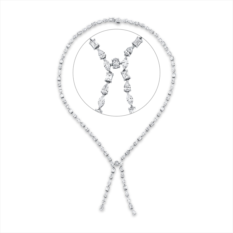Collier 18 kt WG, 27 Tropfen 5,93 ct, TW-si, 2 Oval 0,60 ct, TW-si, 26 Sm.schliff 5,67 ct, TW-si, 27 Nav. 6,10 ct, TW-si