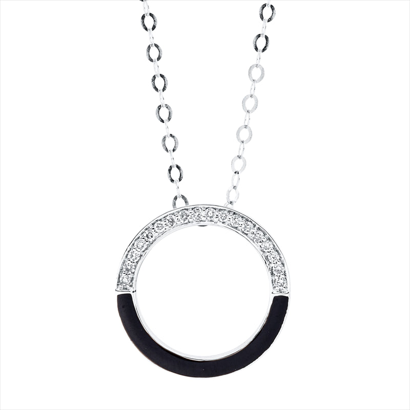 Collier 18 kt WG, mit ZÖ 45,7 cm + 48,3 cm, 18 Brill. 0,08 ct, TW-si, Emaille schwarz