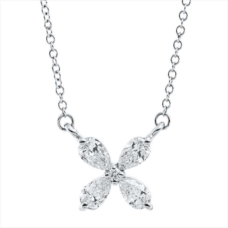 Collier 18 kt WG, mit ZÖ 40,6 cm, 4 Tropfen 0,30 ct, TW-vsi, 1 Brill. 0,01 ct, TW-si