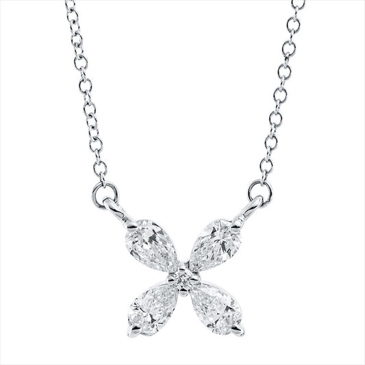 Collier 18 kt WG, mit ZÖ 40,6 cm, 4 Tropfen 0,30 ct, TW-vsi, 1 Brill. 0,01 ct, TW-si