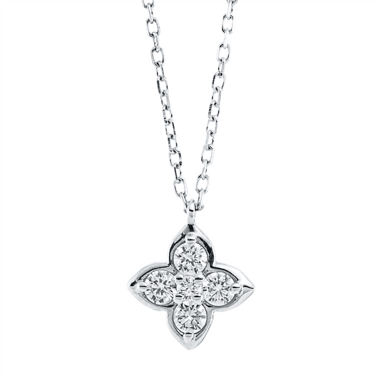 Collier 18 kt WG, mit ZÖ 40 cm, 4 Brill. 0,18 ct, TW-si, 1 Brill. 0,02 ct, TW-si