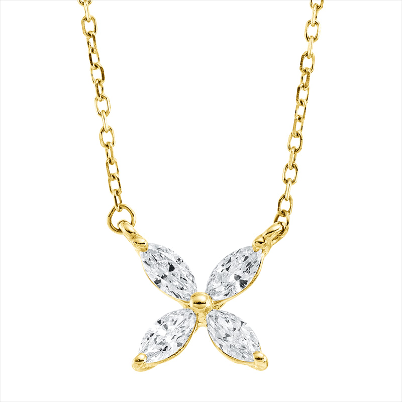 Collier 18 kt GG, mit ZÖ 40 cm, 4 Nav. 0,34 ct, TW-vsi