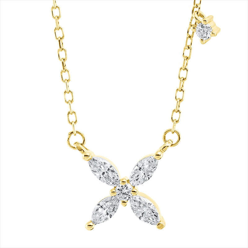 Collier 18 kt GG, mit ZÖ 40 cm, 4 Nav. 0,19 ct, TW-vsi, 2 Brill. 0,04 ct, TW-si