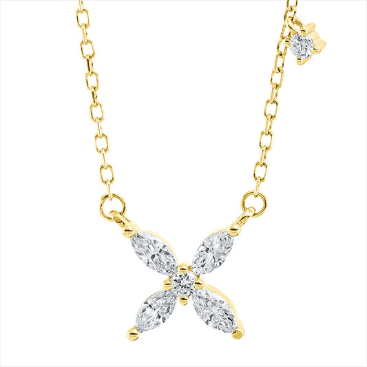 Collier 18 kt GG, mit ZÖ 40 cm, 4 Nav. 0,19 ct, TW-vsi, 2 Brill. 0,04 ct, TW-si