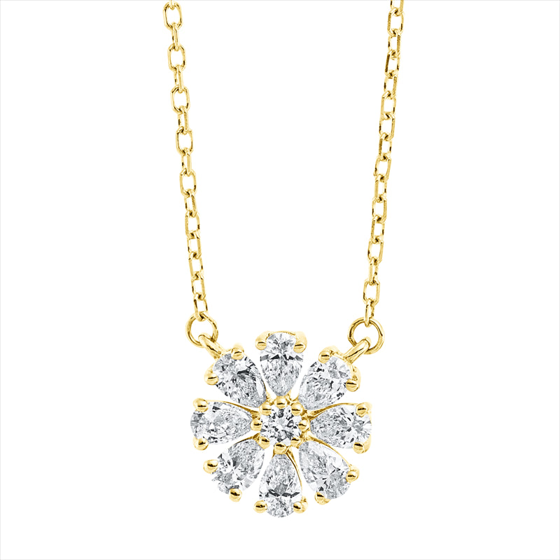 Collier 18 kt GG, mit ZÖ 40 cm, 8 Tropfen 0,39 ct, TW-vsi, 1 Brill. 0,03 ct, TW-si