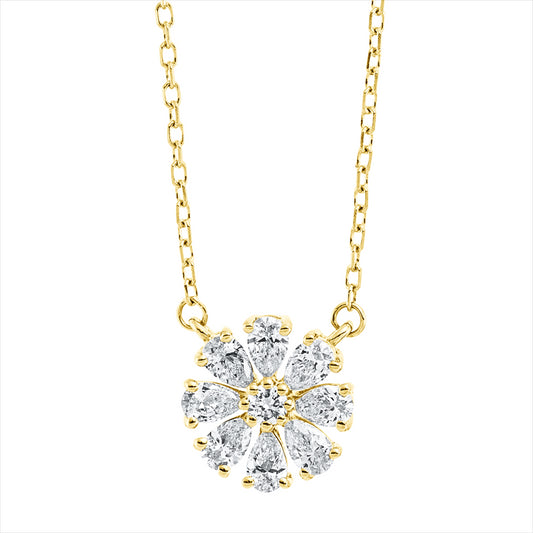 Collier 18 kt GG, mit ZÖ 40 cm, 8 Tropfen 0,39 ct, TW-vsi, 1 Brill. 0,03 ct, TW-si