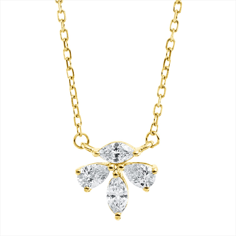 Collier 18 kt GG, mit ZÖ 40 cm, 2 Tropfen 0,15 ct, TW-vsi, 2 Nav. 0,13 ct, TW-vsi