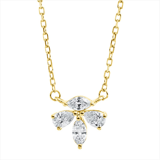 Collier 18 kt GG, mit ZÖ 40 cm, 2 Tropfen 0,15 ct, TW-vsi, 2 Nav. 0,13 ct, TW-vsi