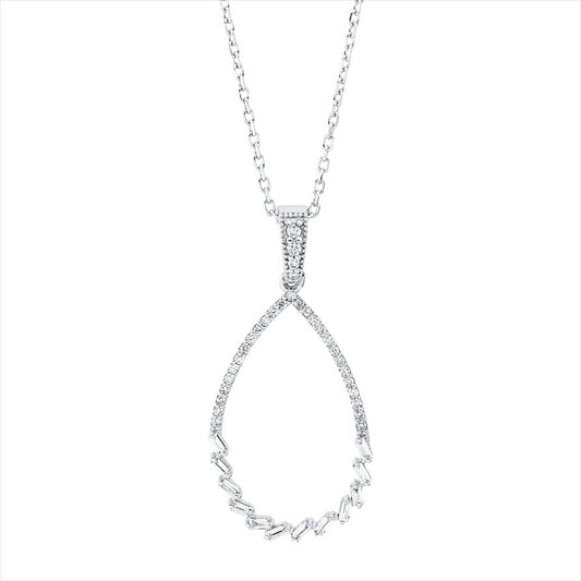 Collier 14 kt WG, mit Öse, 12 Bag. 0,12 ct, F-vsi, 31 Brill. 0,11 ct, F-si