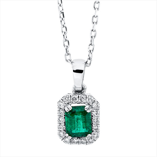 Collier 18 kt WG, mit Öse, 18 Brill. 0,13 ct, F-si, 1 Smaragd 0,39 ct grün