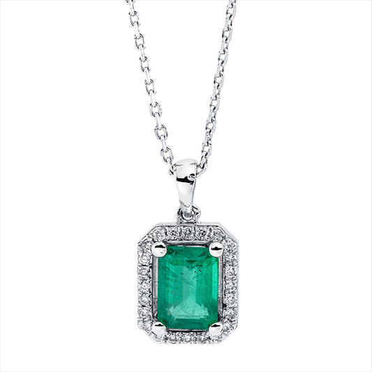 Collier 18 kt WG, mit Öse, 24 Brill. 0,12 ct, F-si, 1 Smaragd 0,95 ct grün