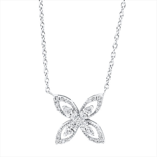 Collier 18 kt WG, mit ZÖ 40 cm, 4 Nav. 0,21 ct, F-si, 21 Brill. 0,08 ct, F-si