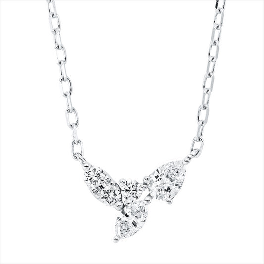 Collier 18 kt WG, 1 Tropfen 0,12 ct, TW-vsi, 1 Nav.0,07 ct, TW-si, 3 Brill.0,07 ct, TW-si