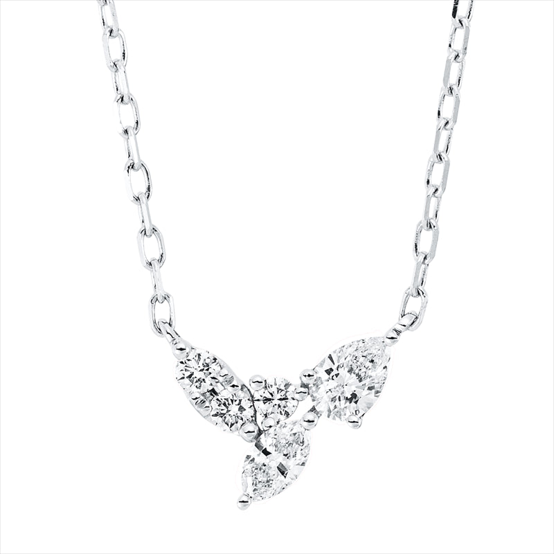 Collier 18 kt WG 1 Tropfen 0,12 ct, TW-vsi, 1 Nav. 0,07 ct, TW-si, 3 Brill. 0,07 ct, TW-si