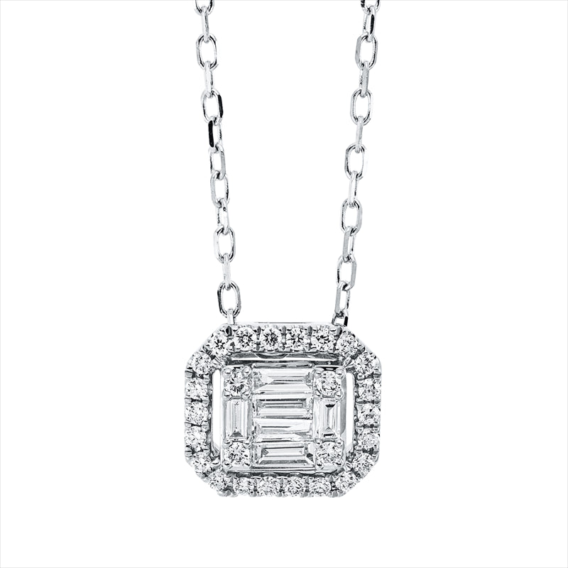 Collier 18 kt WG, 2 Bag. 0,02 ct, TW-si, 4 Bag. 0,10 ct, TW-si, 26 Brill. 0,13 ct, TW-si