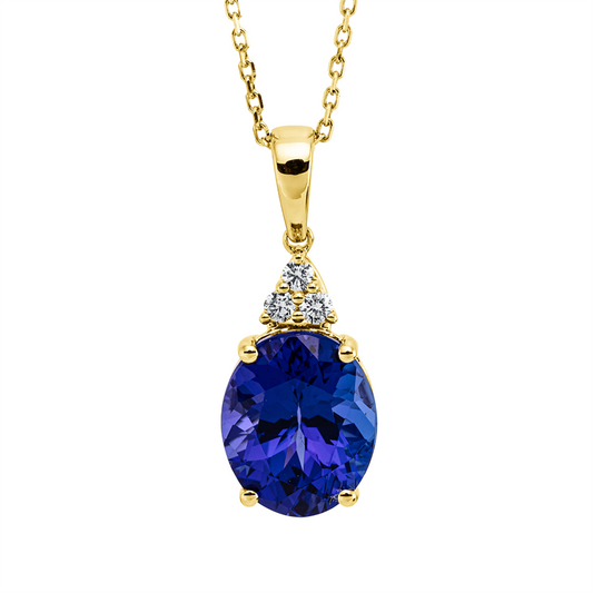 Collier 18 kt GG, mit ZÖ 40,5 cm + 43 cm, 3 Brill. 0,08 ct, TW-si, 1 Tansanit 3,77 ct blau