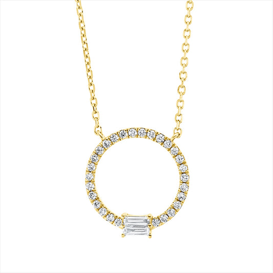 Collier 18 kt GG, mit ZÖ 40 cm, 2 Bag. 0,04 ct, TW-si, 28 Brill. 0,09 ct, TW-si