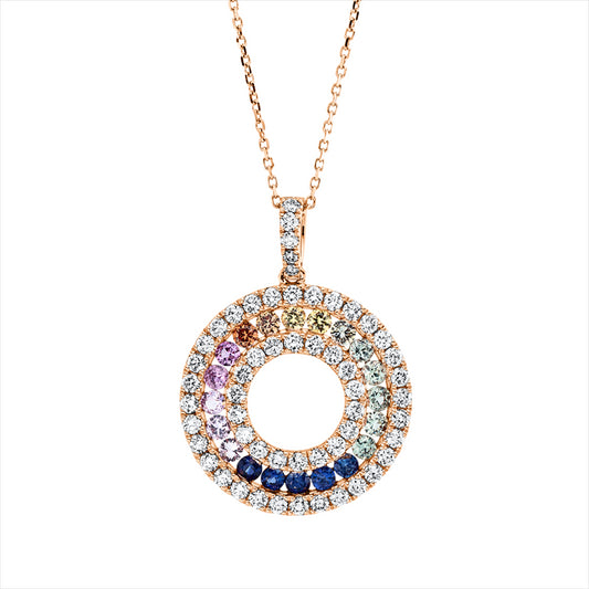 Collier 18 kt RG, mit ZÖ 40 cm, 55 Brill. 0,70 ct, TW-si, 20 Saphire 0,95 ct fancy