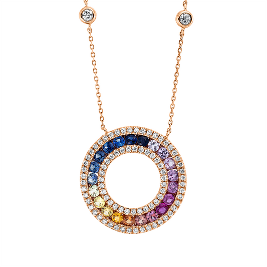 Collier 18 kt RG, mit ZÖ 40 cm, 81 Brill. 0,43 ct, TW-si, 21 Saphire 1,04 ct fancy