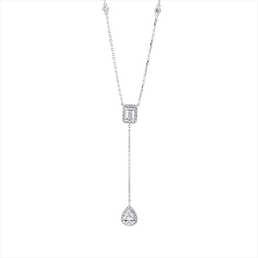 Collier 18 kt WG, 4 Brill. 0,13 ct, 1 Tropfen 0,48 ct, 1 Sm.schliff 0,50 ct, 32 Brill. 0,23 ct, TW-si