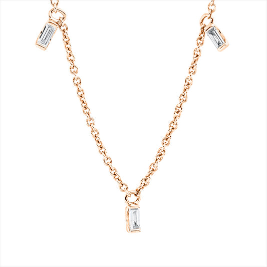 Collier 18 kt RG, mit ZÖ 38,43,44,5 cm, 5 Bag. 0,12 ct, TW-si