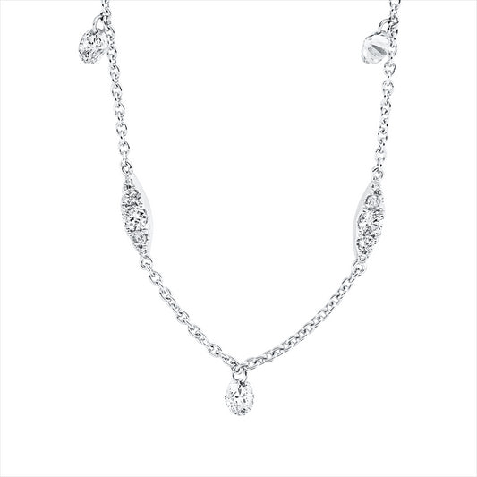 Collier 18 kt WG, mit ZÖ 38,40,44,5 cm, 3 Brill. 0,29 ct, TW-si, 10 Brill. 0,10 ct, TW-si